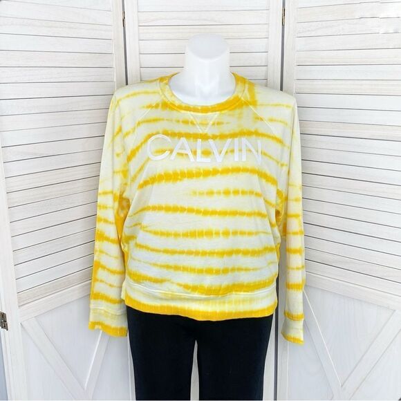 Calvin Klein Oversized Tie Dye Sweatshirt Yellow White Large - Picture 1 of 15